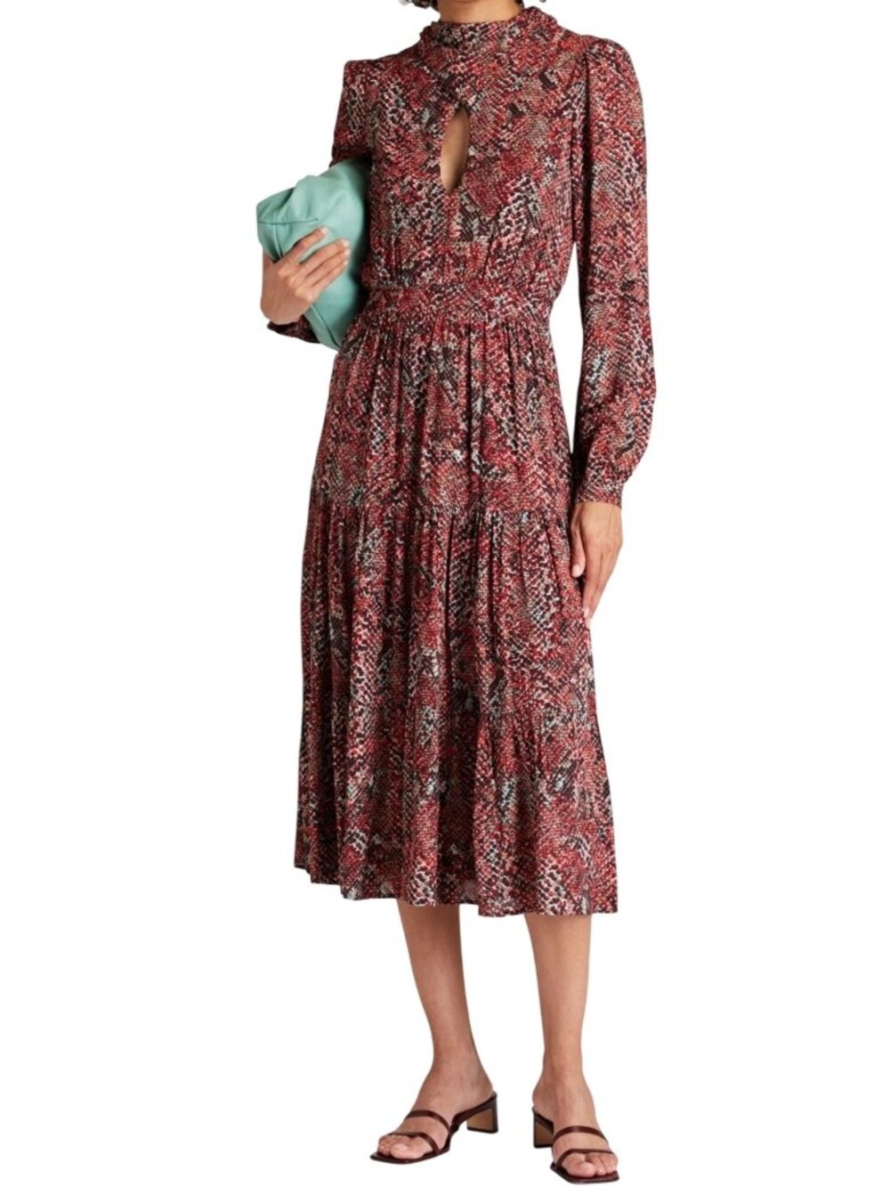 Nicholas Eleanor Cross Neck Keyhole Midi Dress In Water Snake Print Size 6